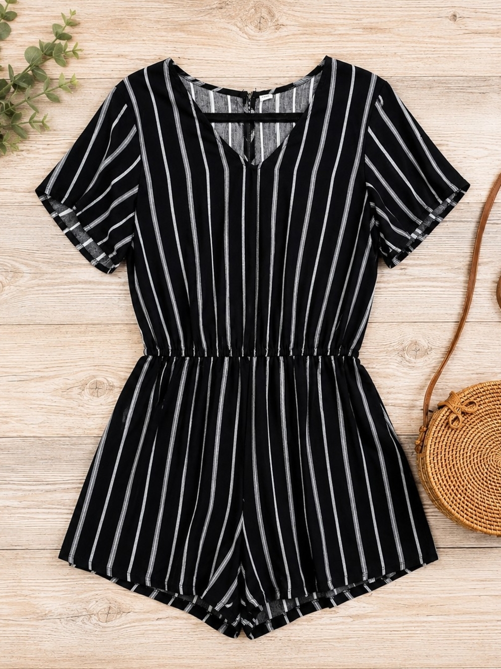 Old Navy XS Black White Striped Surplice Back Romper